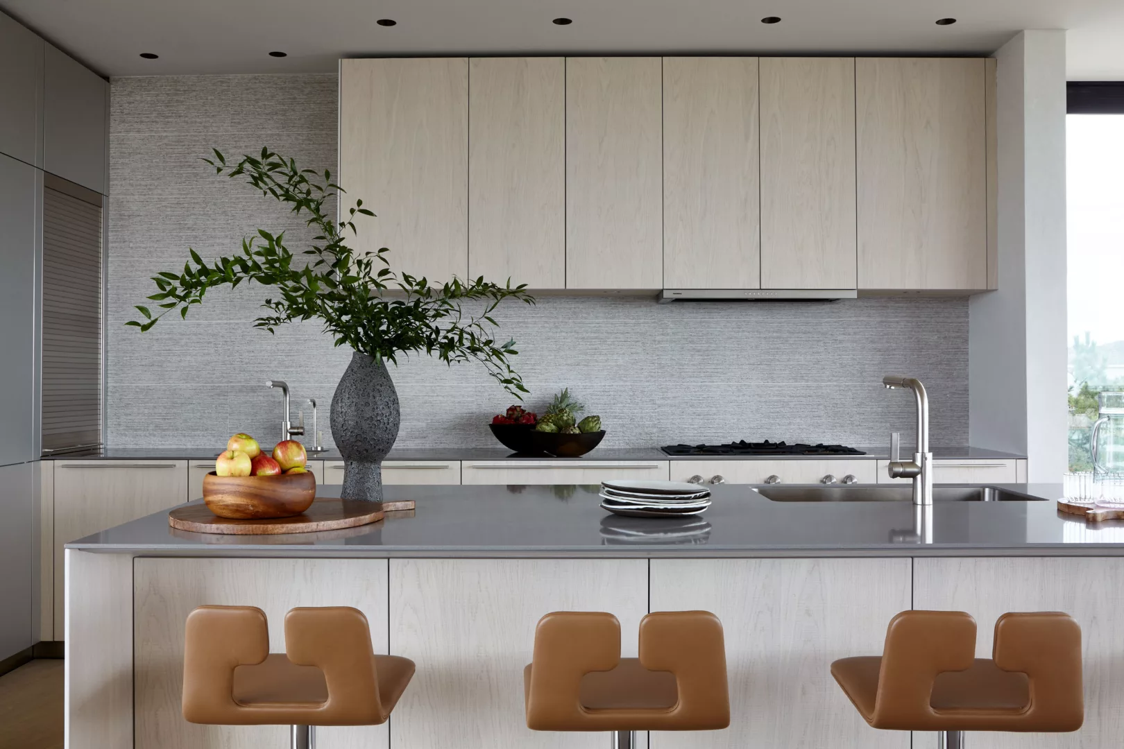 Grey Kitchen Interior Design Set and a Dining Table in The Middle